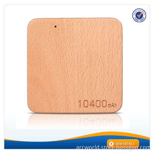 AWC911 Best Quality Engrave Logo Square Wood Design 10400mAh High Capacity Power Bank USB Smart Charger Samsung Phone Charger